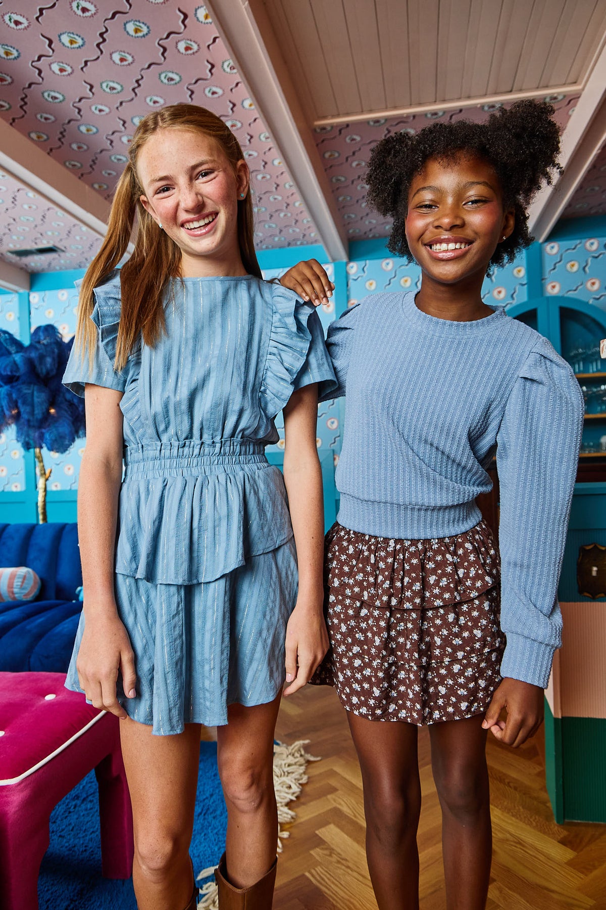 Abby Skort Espresso and Jane Textured French Blue