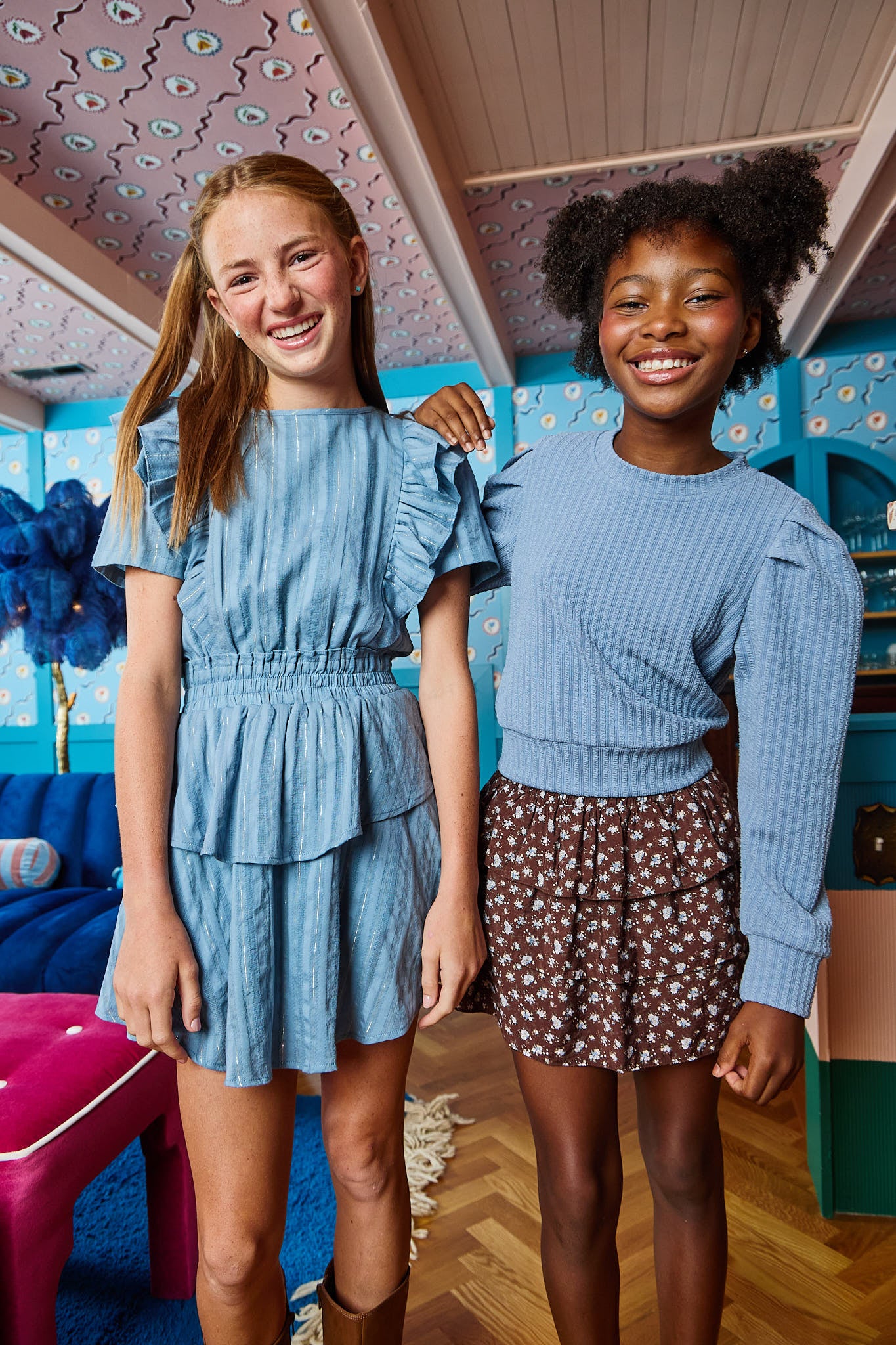 Abby Skort Espresso and Jane Textured French Blue