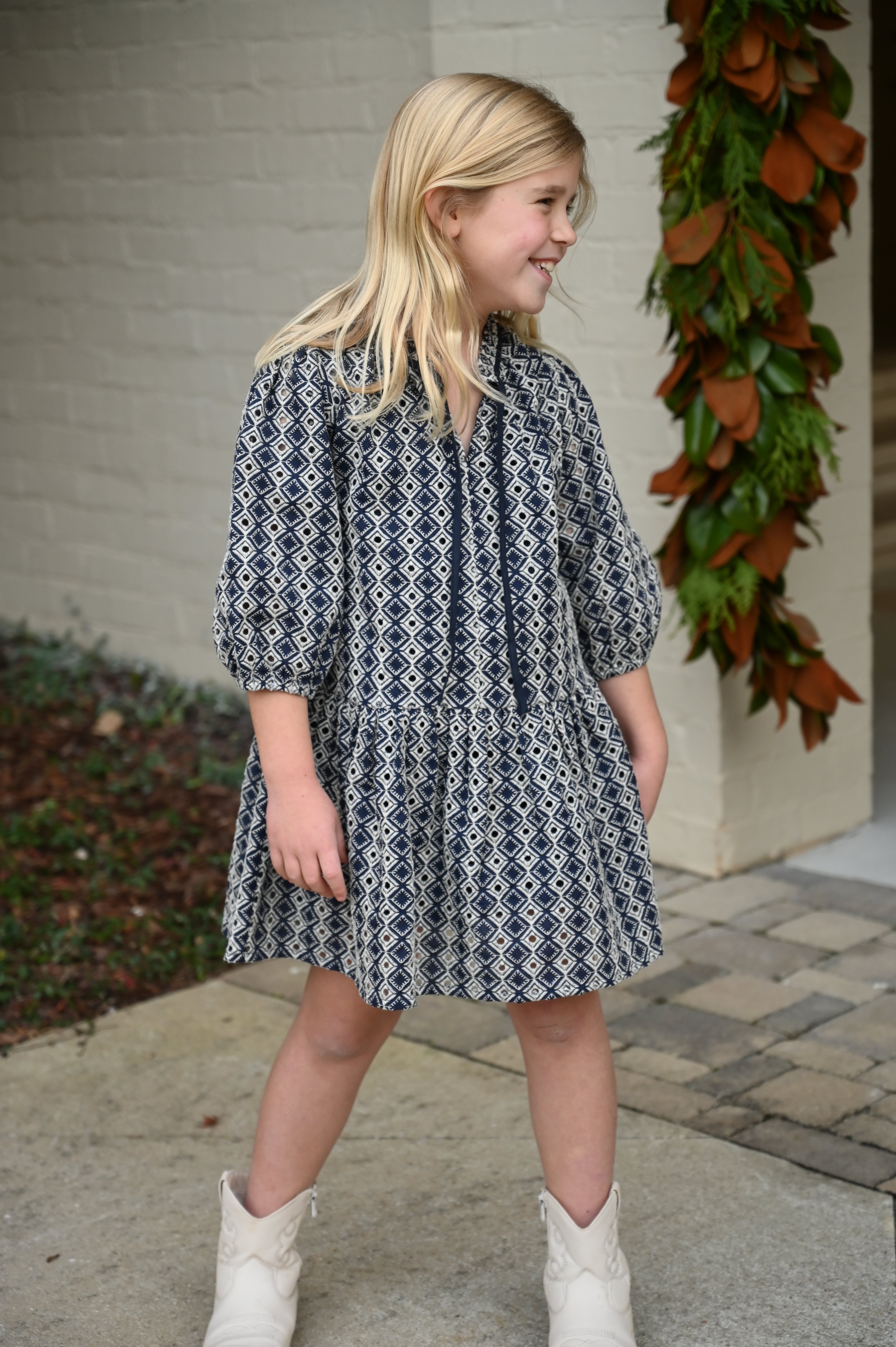 Eve Dress Navy Eyelet