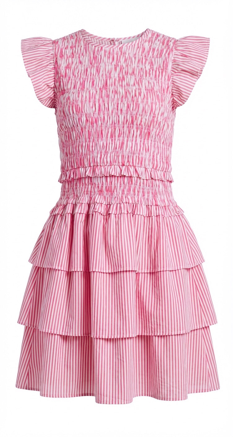 Claire Dress Pink Carnation Stripe